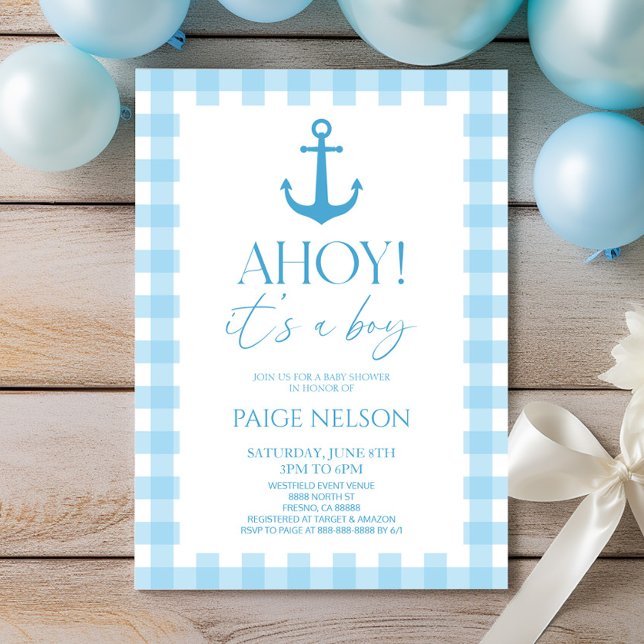 Invitación ¡Ahoy! Es un elegante Baby Shower Náutico Azul (Subido por el creador)