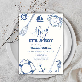 Invitación Ahoy es un joven Baby Shower de pesca náutica