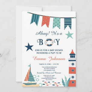 Invitación Ahoy es un joven Baby Shower Náutico Blanco