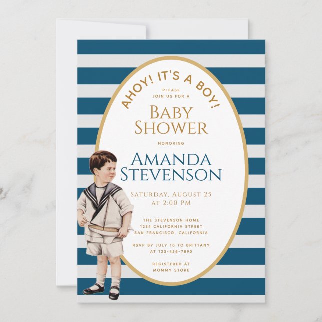 Invitación Ahoy es un joven marinero Baby Shower Náutico (Anverso)