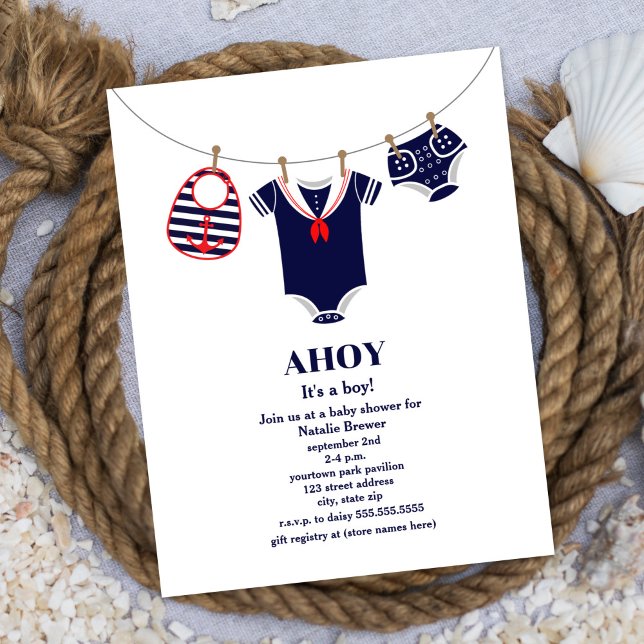 Invitación Ahoy es un joven marinero con Baby Shower náutico (Subido por el creador)