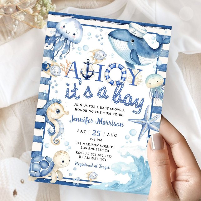 Invitación Ahoy es un joven marinero náutico Baby Shower (Subido por el creador)