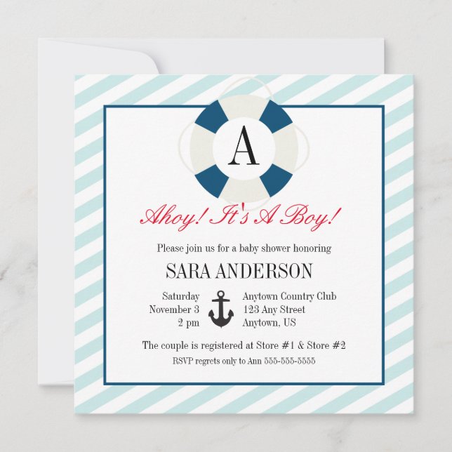 Invitación Ahoy es un monograma náutico Baby Shower (Anverso)