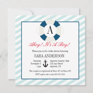 Invitación Ahoy es un monograma náutico Baby Shower
