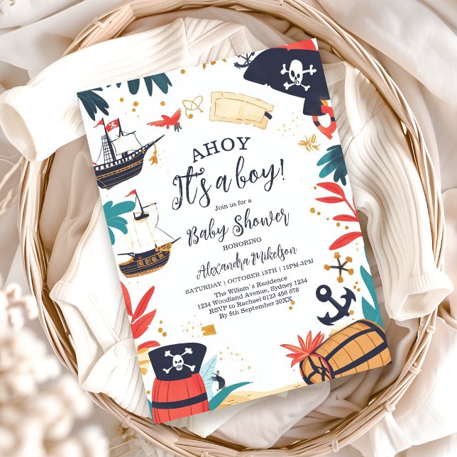 Invitación Ahoy es un muchacho Barco Pirata Baby Shower Nauti (Subido por el creador)