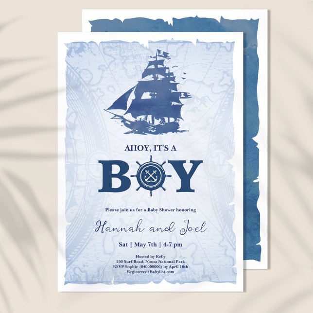 Invitación Ahoy es un muchacho Barco Pirata Baby Shower Nauti (Subido por el creador)