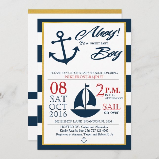 Invitación ¡Ahoy! ¡Es un niño! (Anverso / Reverso)