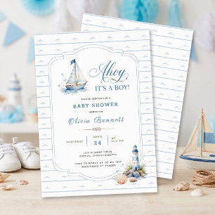 Invitación Ahoy es un niño Baby Shower Barco de vela azul