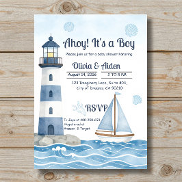 Invitación Ahoy es un niño: Baby Shower Faro Náutico
