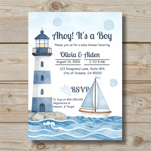 Invitación Ahoy es un niño: Baby Shower Faro Náutico (Subido por el creador)
