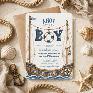 Invitación Ahoy es un Niño: Baby Shower Náutico de Barco de V