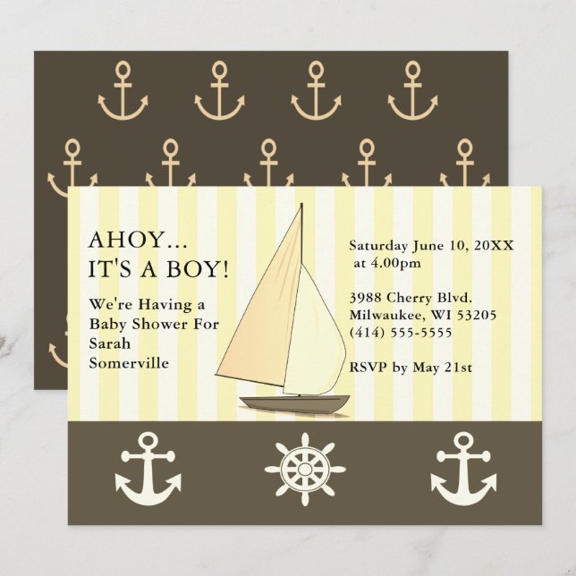 Invitación Ahoy es un niño Baby Shower navegando al estilo Se (Anverso / Reverso)