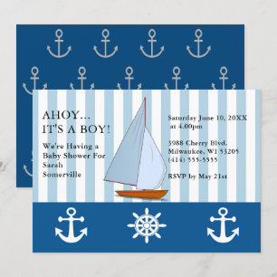 Invitación Ahoy es un niño Baby Shower navegando por Sepia Bl