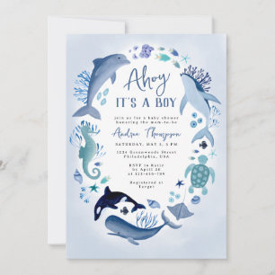 Invitación Ahoy es un Niño Bajo el Mar Azul Fiesta de Baby Sh