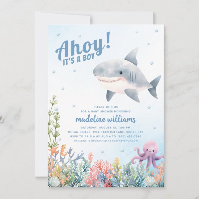 Invitación Ahoy es un niño bajo el mar Baby Shower (Anverso)