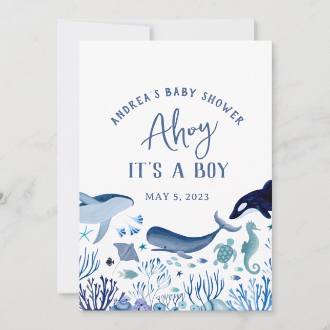 Invitación Ahoy es un niño bajo el mar Baby Shower Gracias (Anverso)