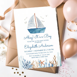 Invitación Ahoy es un niño Barco de vela Náutico Baby Shower