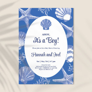 Invitación Ahoy es un niño Blue Ocean Shells Baby Shower
