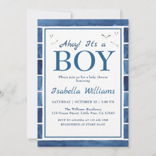Invitación Ahoy es un niño Ducha de acuarela náutica