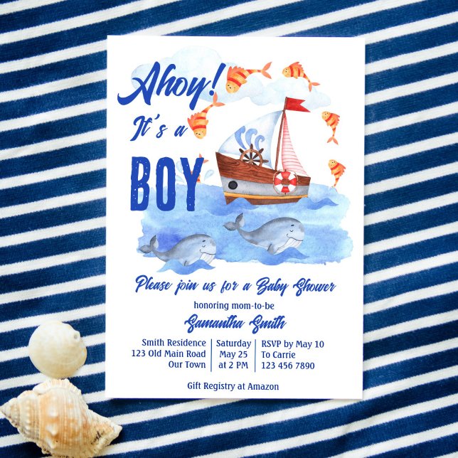 Invitación Ahoy es un niño ducha náutica marina de bebé (Subido por el creador)