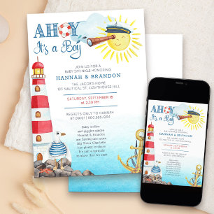Invitación Ahoy es un Niño Dulce Lluvia de Bebé Náutico