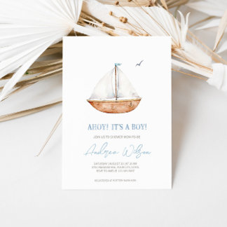 Invitación 'Ahoy, es un niño' Encantador barco de vela Baby S