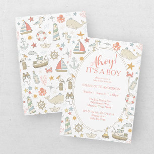 Invitación Ahoy es un Niño Fiesta de Baby Shower Náutico