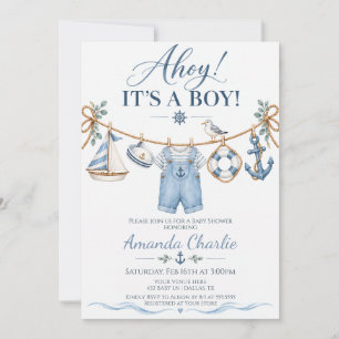 Invitación Ahoy es un Niño: Fiesta de Baby Shower Náutico