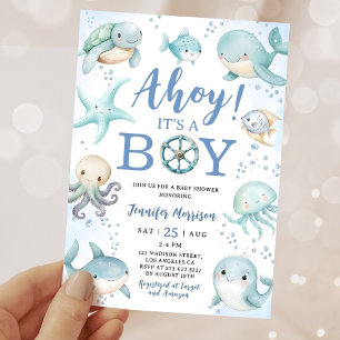 Invitación Ahoy es un niño Fiesta de Bebé en el Mar Azul