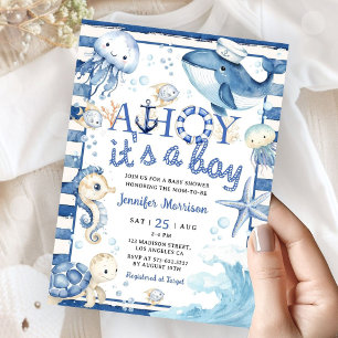 Invitación Ahoy es un Niño Fiesta de Bebé Marinero Náutico