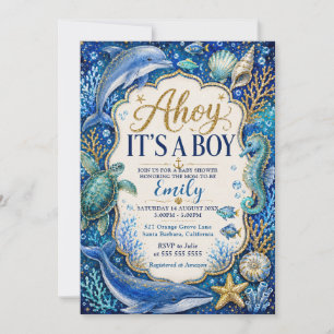 Invitación Ahoy Es un Niño Fiesta de Bebé Náutica