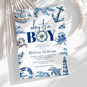 Invitación Ahoy es un Niño Fiesta de Bebé Náutica