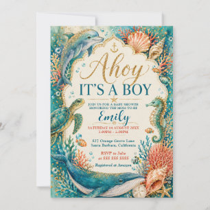 Invitación Ahoy Es un Niño Fiesta de Bebé Náutica