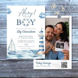 Invitación Ahoy Es Un Niño Foto Baby Shower Código QR