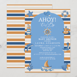 Invitación Ahoy es un Niño Marinero Náutico Fiesta de Bebé en