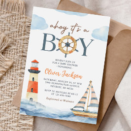 Invitación Ahoy es un niño Nautical Blue Boy Baby Shower