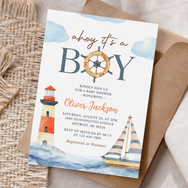 Invitación Ahoy es un niño Nautical Blue Boy Baby Shower (Subido por el creador)