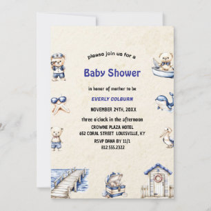Invitación Ahoy es un niño oso de peluche ducha náutica bebé