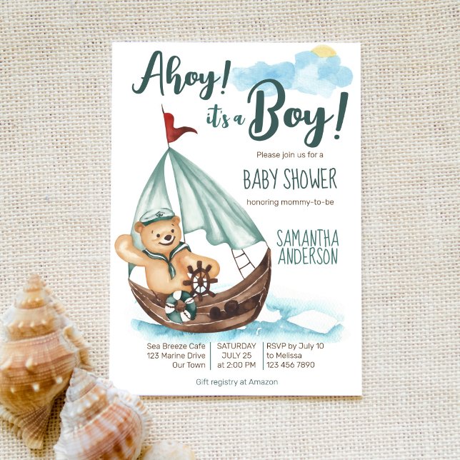 Invitación Ahoy es un niño oso de peluche ducha náutica bebé (Subido por el creador)