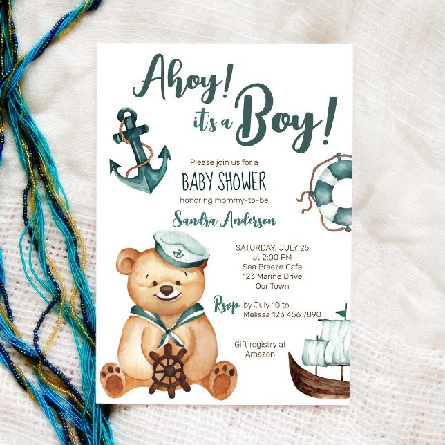 Invitación Ahoy es un niño oso de peluche ducha náutica bebé (Subido por el creador)