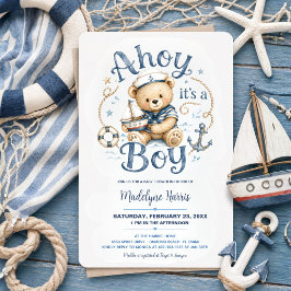 Invitación Ahoy es un niño Oso de peluche náutico Baby Shower