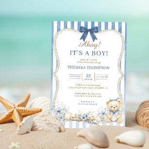 Invitación Ahoy es un niño Oso de peluche náutico Baby Shower