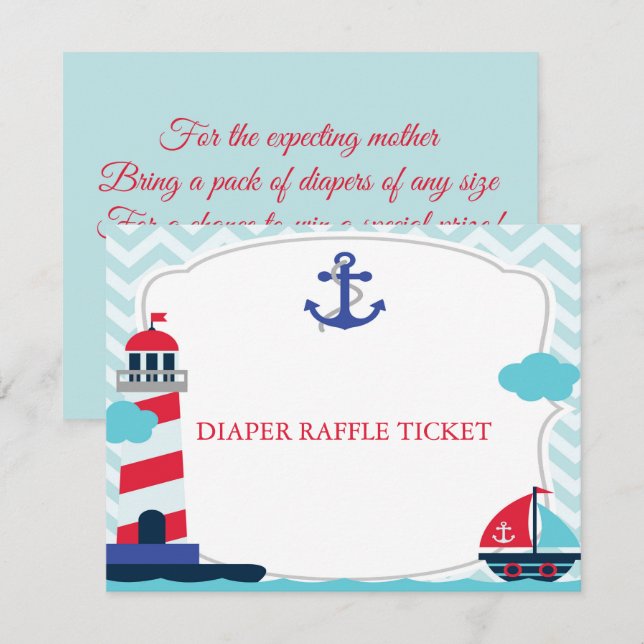 Invitación Ahoy es un niño pequeño duchero Diaper Raffle Tick (Anverso / Reverso)