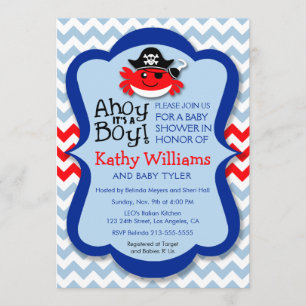 Invitación Ahoy es un niño - Pirate Crab Boy Baby Shower