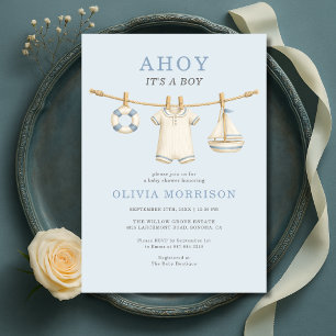 Invitación Ahoy es un niño Ropa de bebé azul Shower