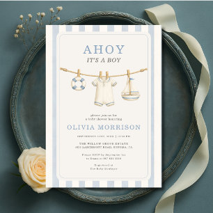 Invitación Ahoy es un Niño Ropero Rayas Shower de Bebé
