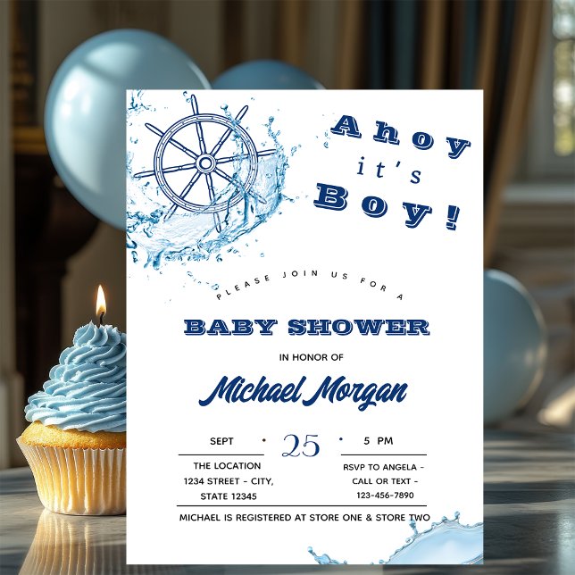 Invitación Ahoy es un niño, rueda náutica, puntos Baby Shower (Subido por el creador)