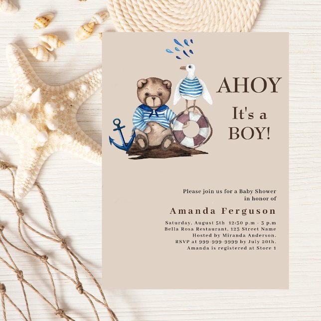 Invitación Ahoy es un niño sailor beige Baby Shower (Subido por el creador)