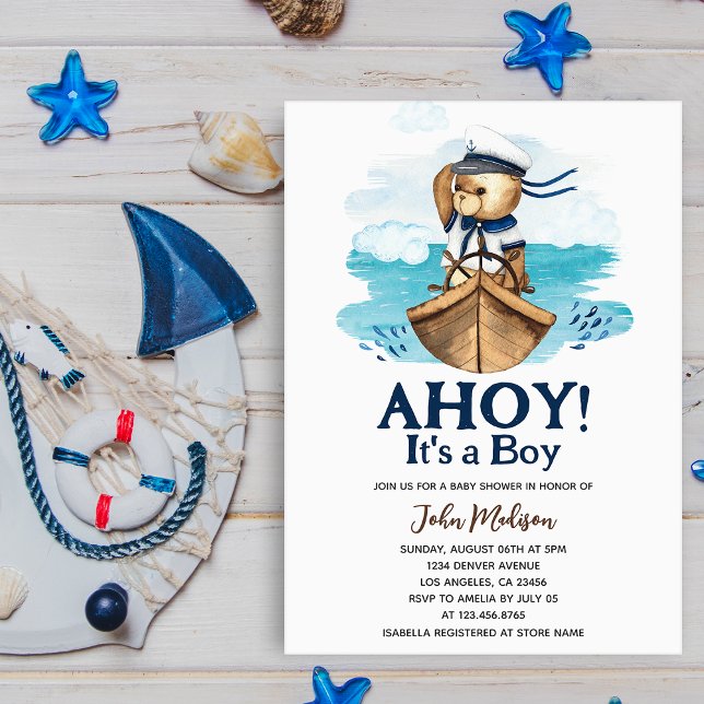 Invitación Ahoy es un niño Teddy Bear Sailor Baby Shower (Subido por el creador)