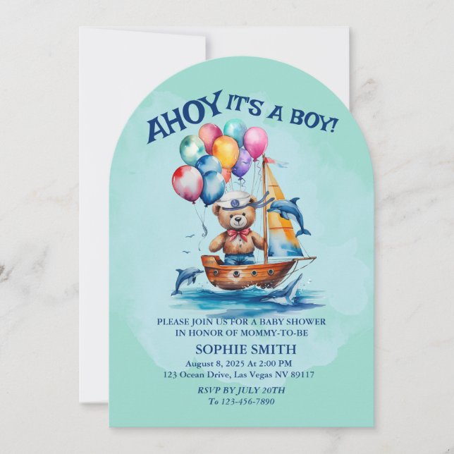 Invitación Ahoy Es Un Niño Tema Náutico Baby Shower (Anverso)